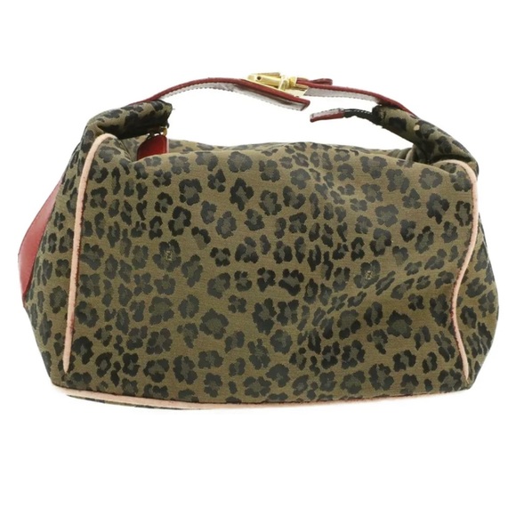 Auth FENDI Leopard Canvas Vanity Pouch Brown Red - Picture 2 of 12